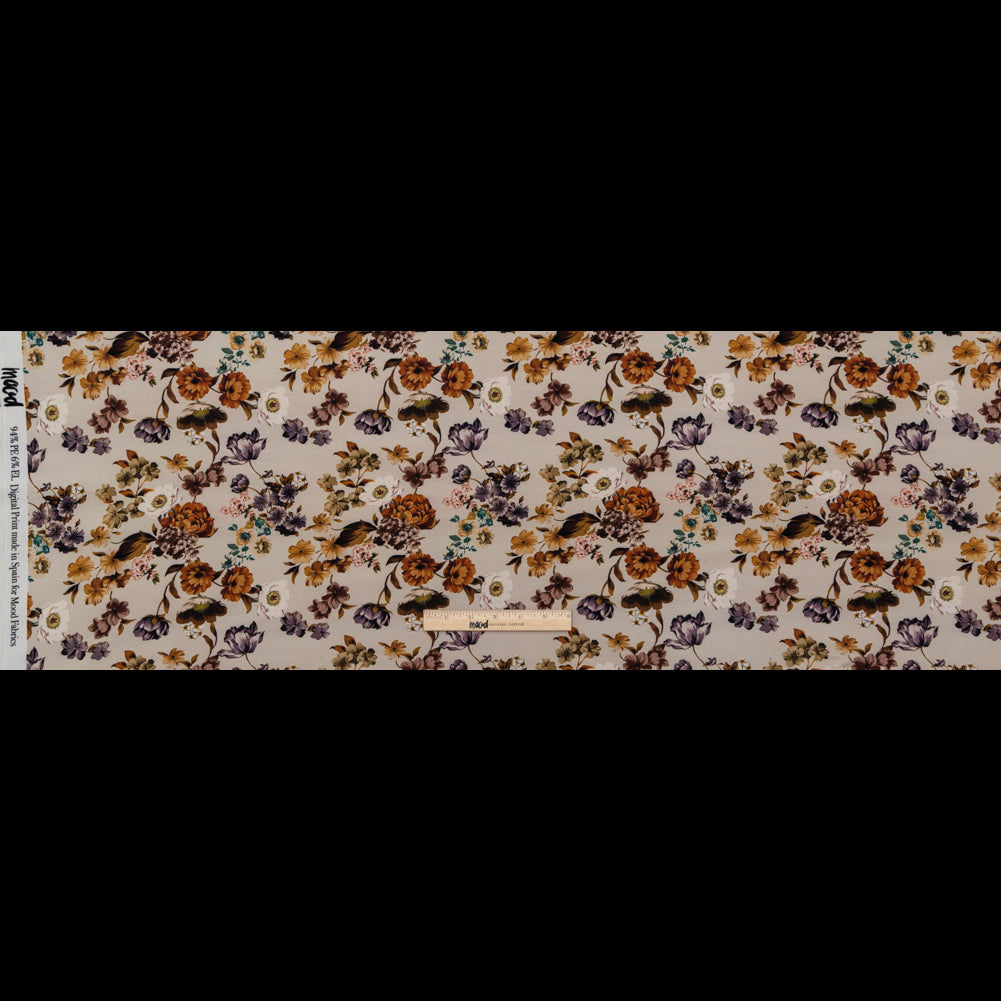 Stretch Polyester Crepe - Cream and Rust Floral - August Rush Print - Mood Exclusive Harvest Collection - Full