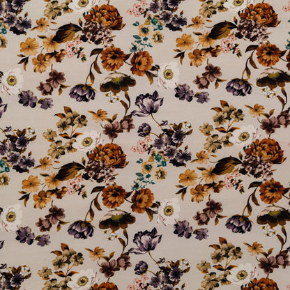 Stretch Polyester Crepe - Cream and Rust Floral - August Rush Print - Mood Exclusive Harvest Collection