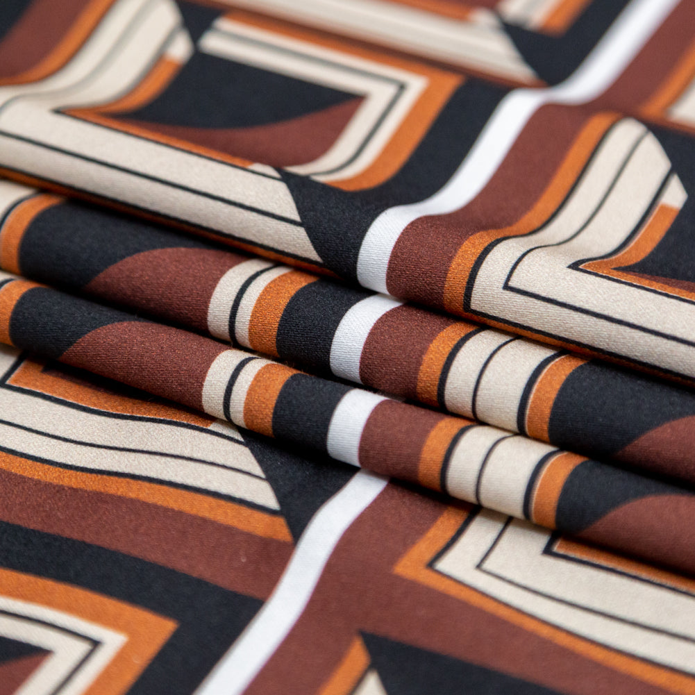 Stretch Cotton Sateen - Brown Geometric Squares - Corn Maze Print - Mood Exclusive Harvest Collection - Folded