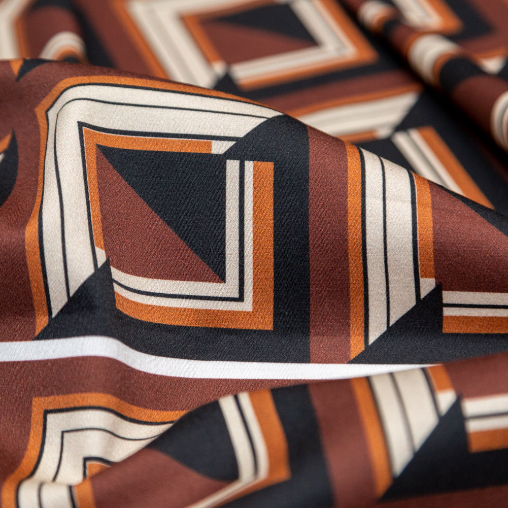 Stretch Cotton Sateen - Brown Geometric Squares - Corn Maze Print - Mood Exclusive Harvest Collection - Detail