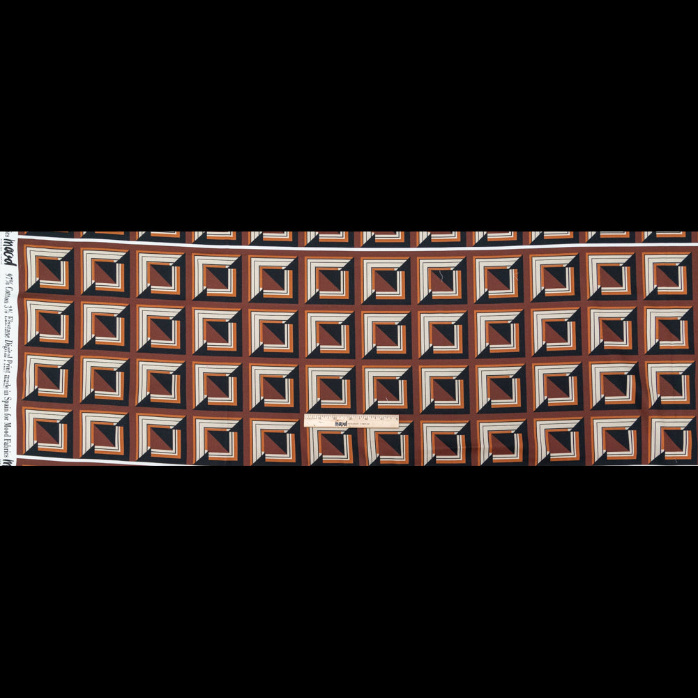 Stretch Cotton Sateen - Brown Geometric Squares - Corn Maze Print - Mood Exclusive Harvest Collection - Full