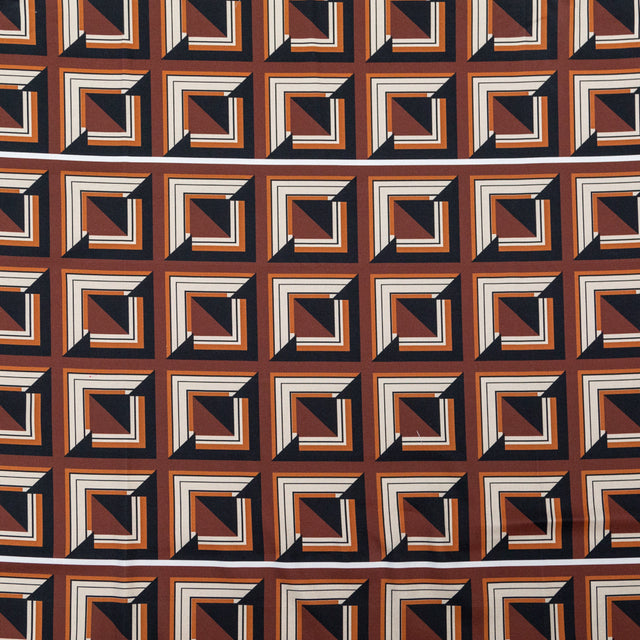 Stretch Cotton Sateen - Brown Geometric Squares - Corn Maze Print - Mood Exclusive Harvest Collection