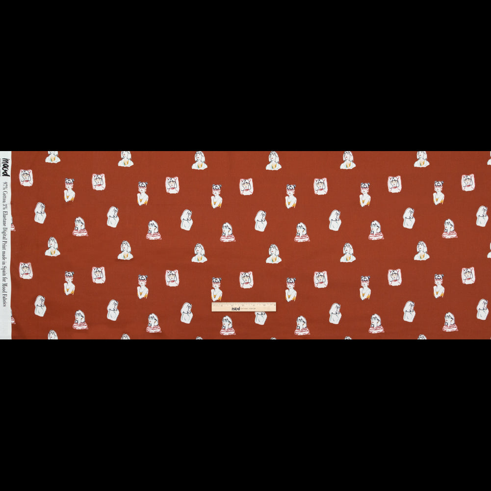 Stretch Cotton Sateen - Rust Faces - Run the World Print - Mood Exclusive Harvest Collection - Full