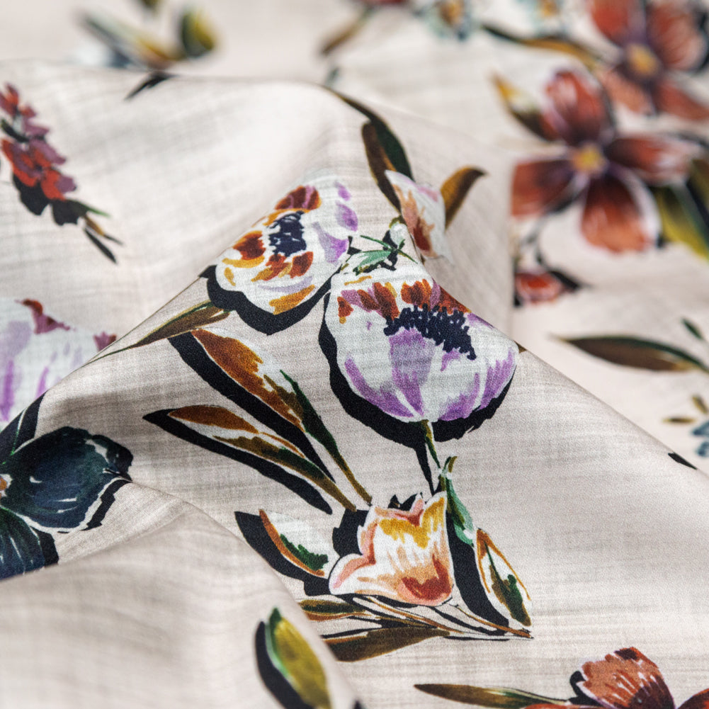 Stretch Cotton Sateen - Off-White FLoral - New Americana Print - Mood Exclusive Harvest Collection - Detail
