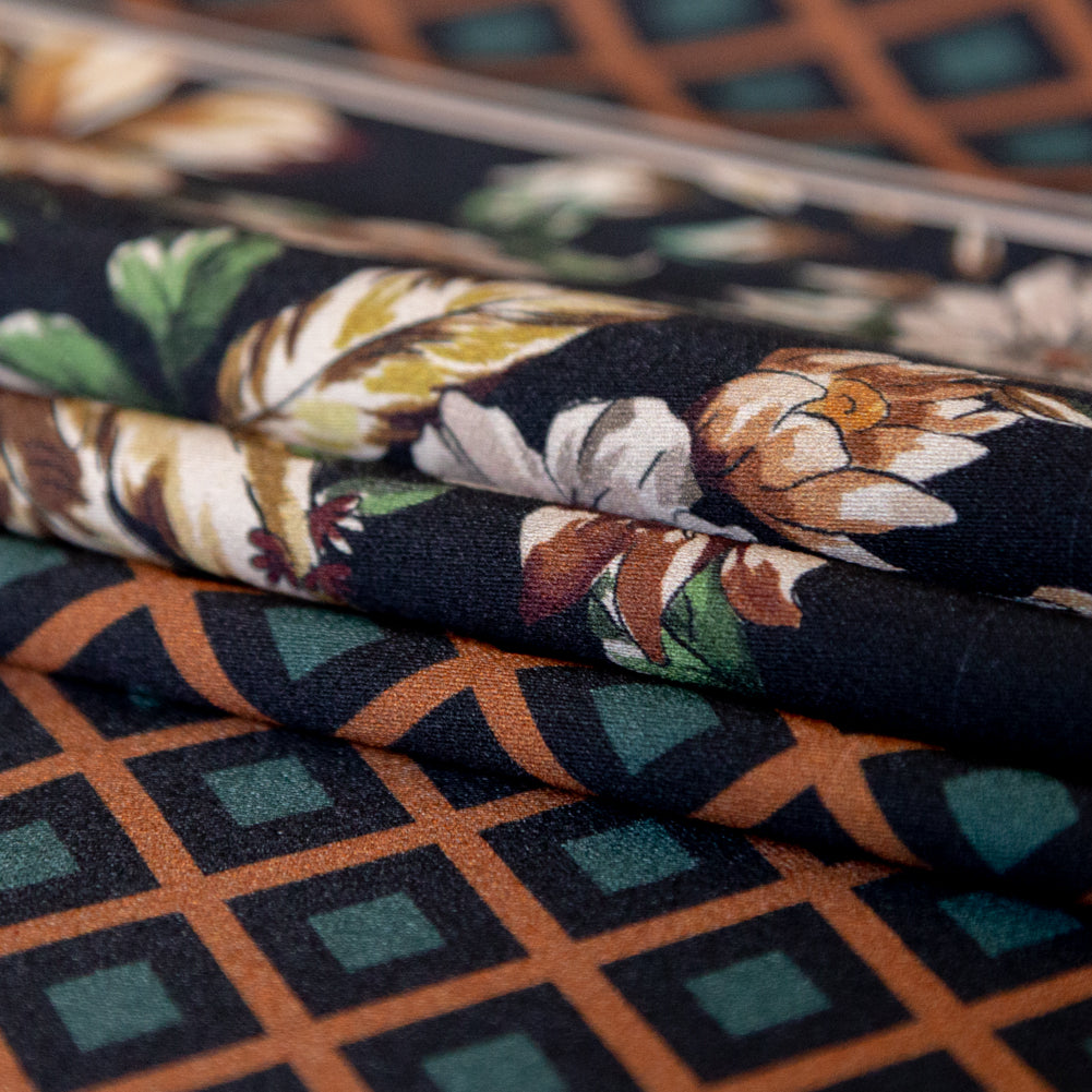 Stretch Cotton Sateen - Lattice Checks and Florals - Cidermaker's Window Print - Mood Exclusive Harvest Collection - Folded