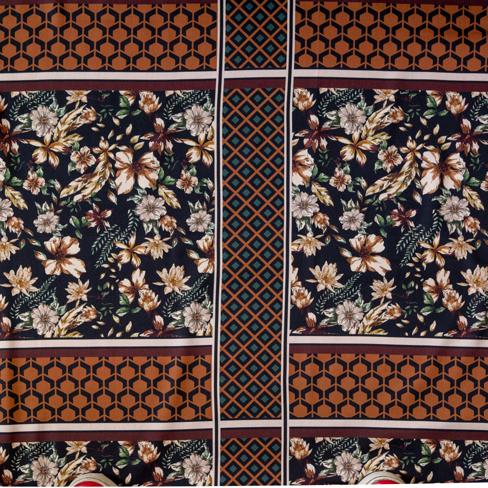 Stretch Cotton Sateen - Lattice Checks and Florals - Cidermaker's Window Print - Mood Exclusive Harvest Collection