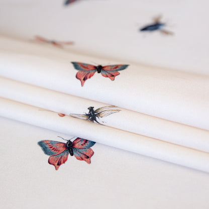 Stretch Cotton Sateen - Cream Insects - Butterfly Effect Print - Mood Exclusive Harvest Collection
