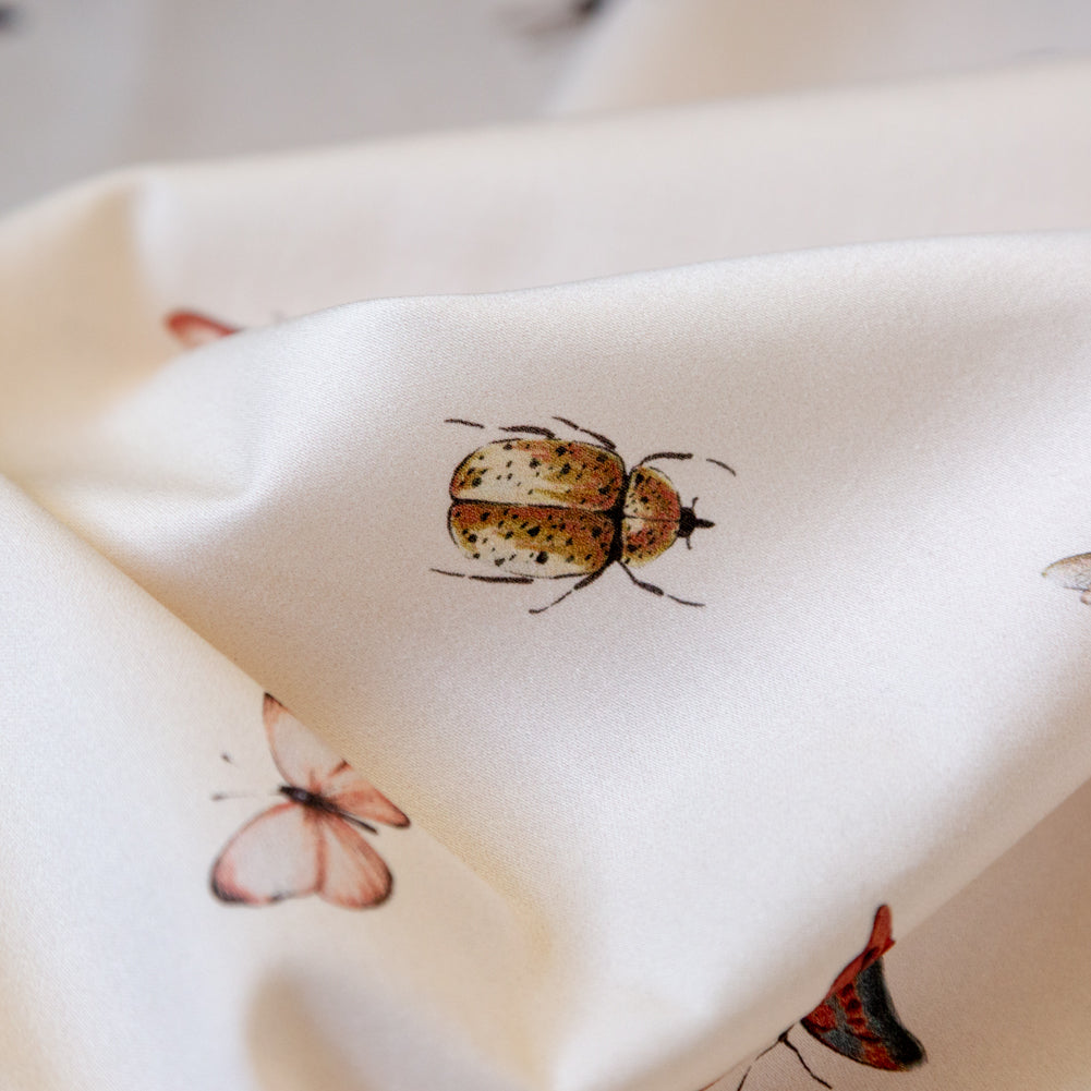 Stretch Cotton Sateen - Cream Insects - Butterfly Effect Print - Mood Exclusive Harvest Collection - Detail