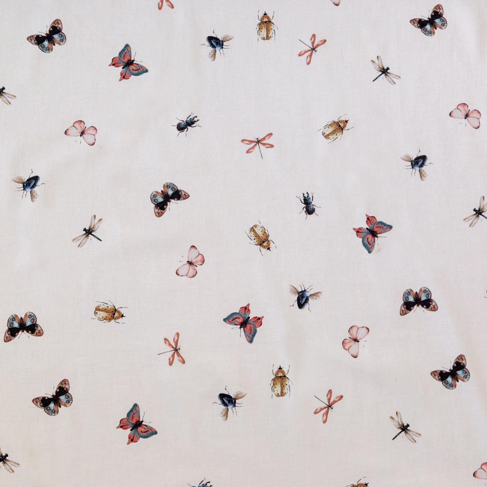 Stretch Cotton Sateen - Cream Insects - Butterfly Effect Print - Mood Exclusive Harvest Collection