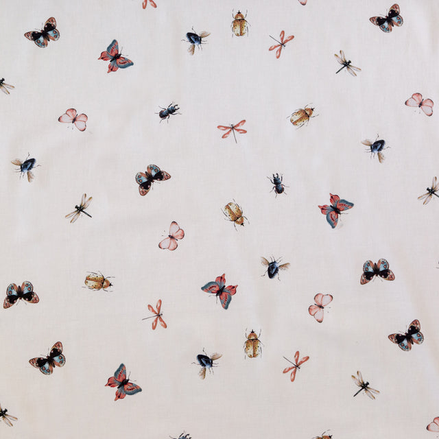 Stretch Cotton Sateen - Cream Insects - Butterfly Effect Print - Mood Exclusive Harvest Collection