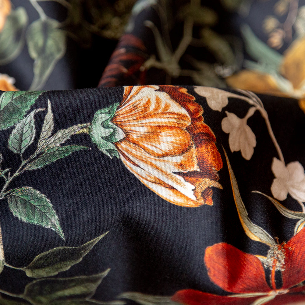 Stretch Cotton Sateen - Black Floral - Garden of Earthly Delights Print - Mood Exclusive Harvest Collection - Detail