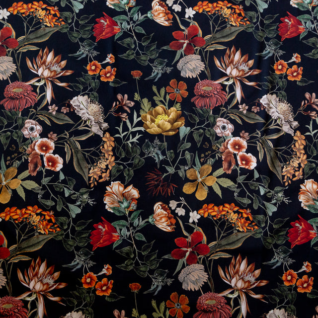 Stretch Cotton Sateen - Black Floral - Garden of Earthly Delights Print - Mood Exclusive Harvest Collection