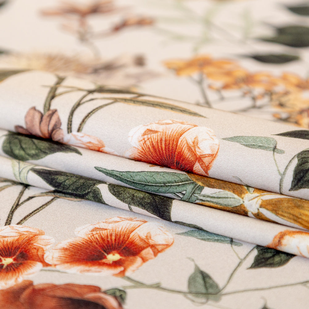 Stretch Cotton Sateen - Beige Floral - Garden of Earthly Delights Print - Mood Exclusive Harvest Collection - Folded
