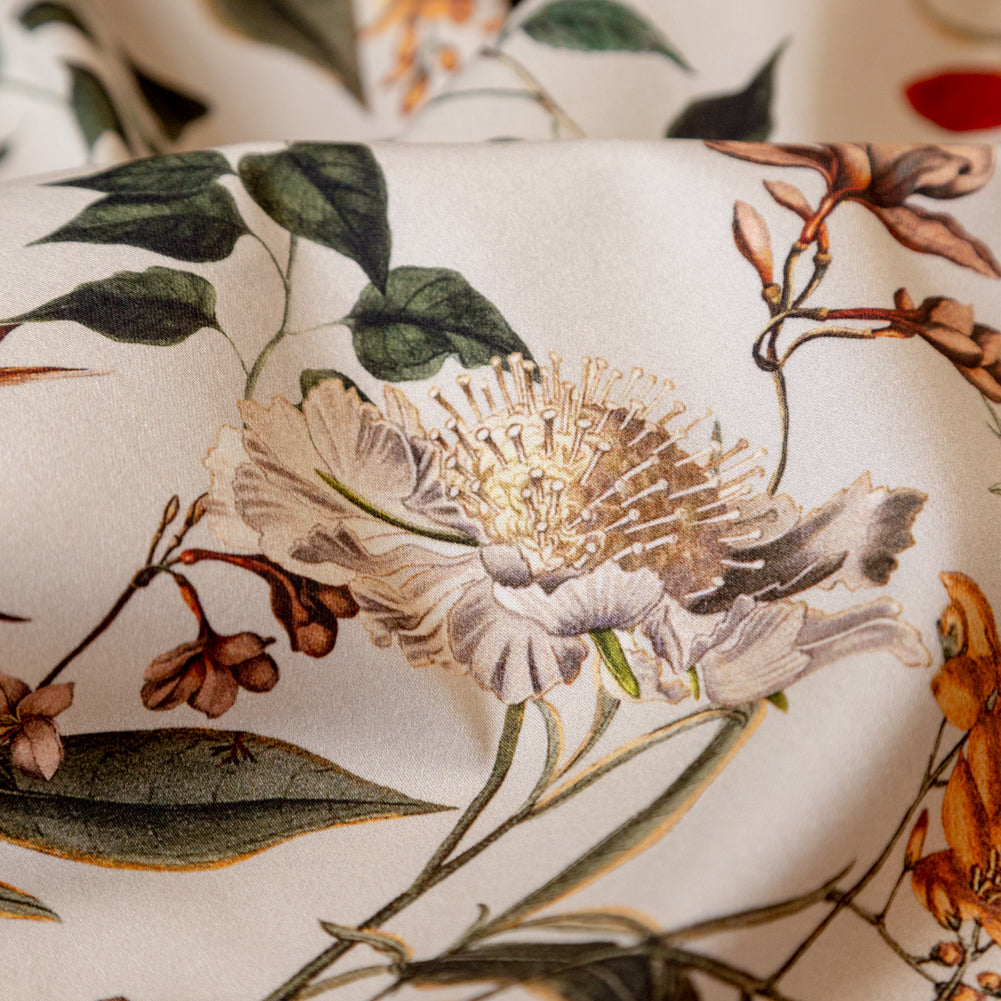 Stretch Cotton Sateen - Beige Floral - Garden of Earthly Delights Print - Mood Exclusive Harvest Collection - Detail