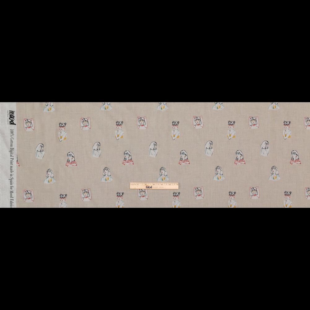 Cotton Voile - Beige Faces - Run the World Print - Mood Exclusive Harvest Collection - Full
