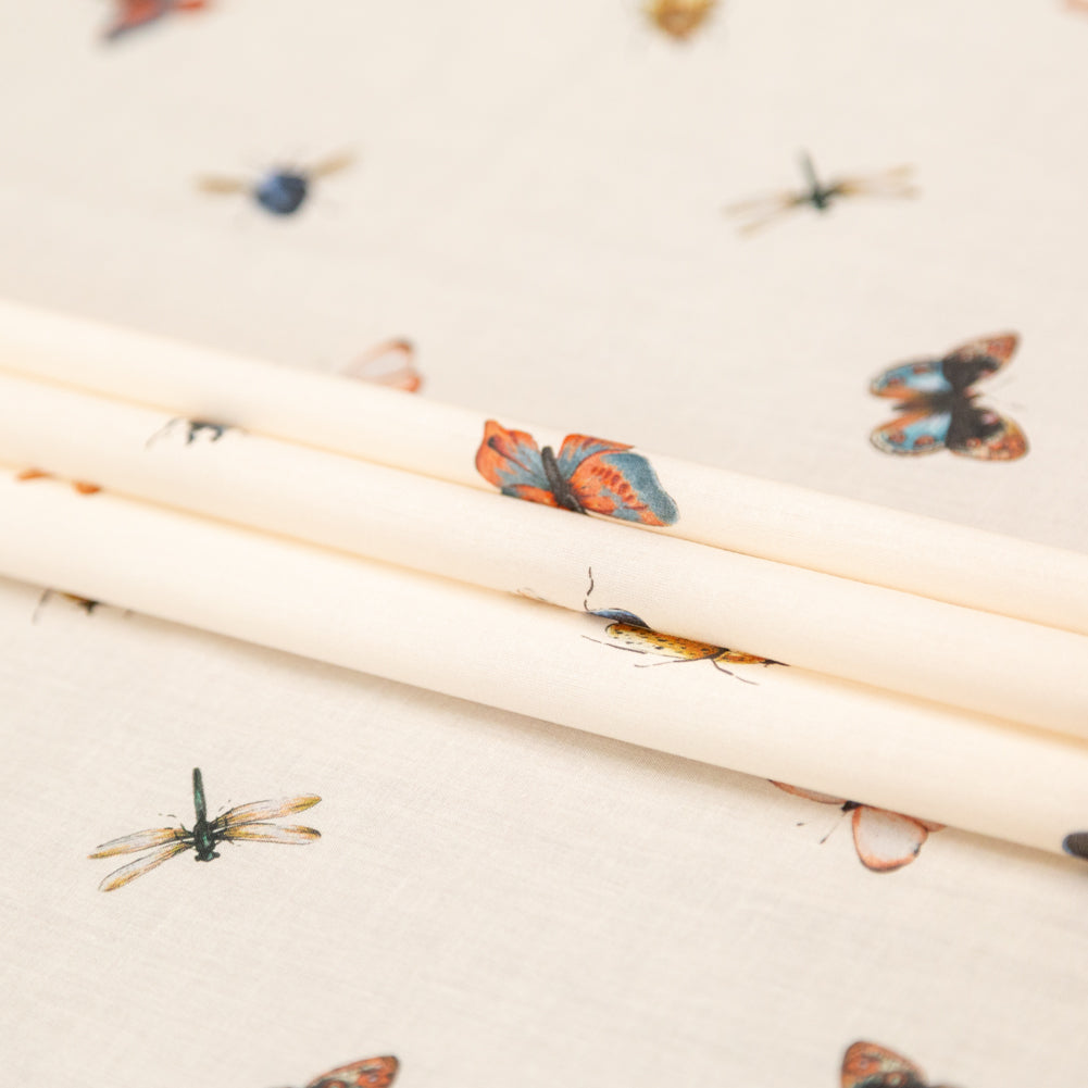 Cotton Voile - Cream Insects - Butterfly Effect Print - Mood Exclusive Harvest Collection - Folded