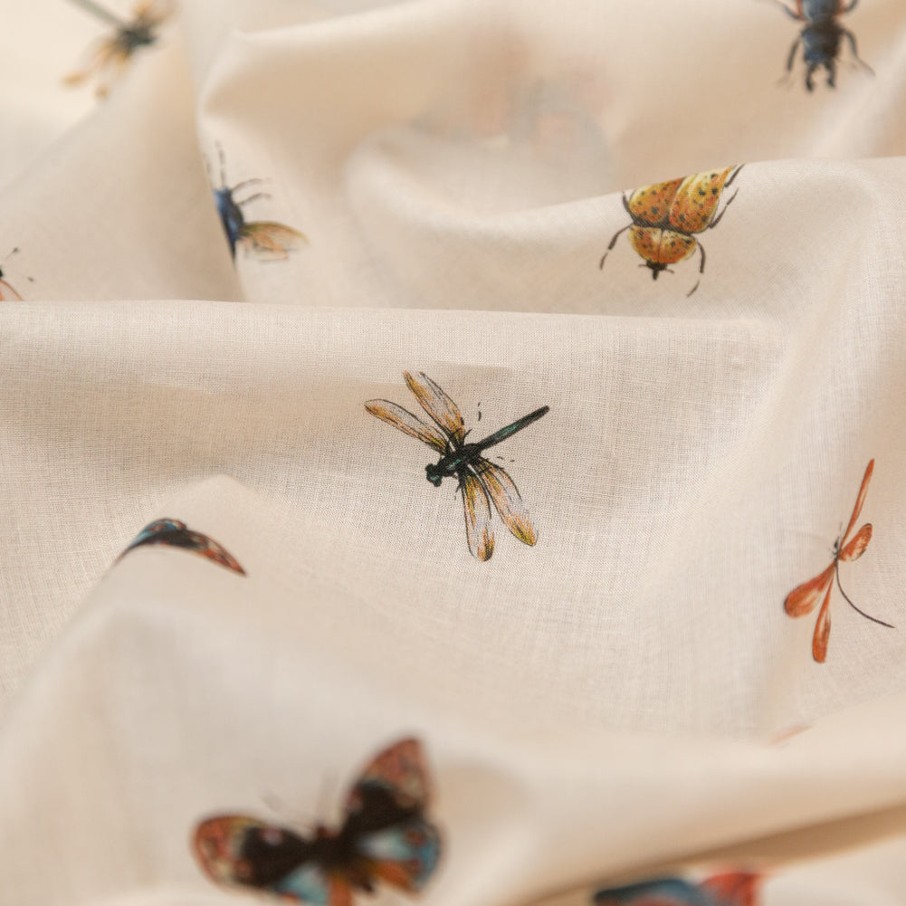 Cotton Voile - Cream Insects - Butterfly Effect Print - Mood Exclusive Harvest Collection - Detail