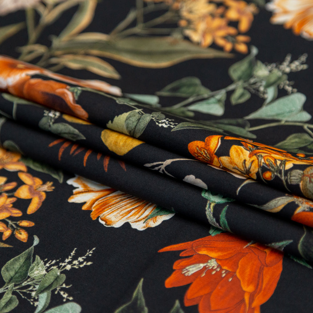 Cotton Voile - Black Floral - Garden of Earthly Delights Print - Mood Exclusive Harvest Collection - Folded