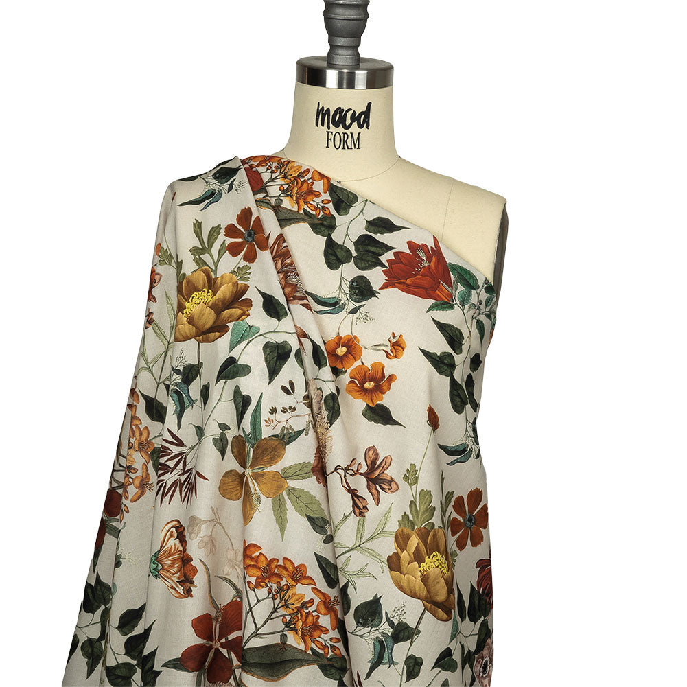Cotton Voile - Beige Floral - Garden of Earthly Delights Print - Mood Exclusive Harvest Collection - Drape