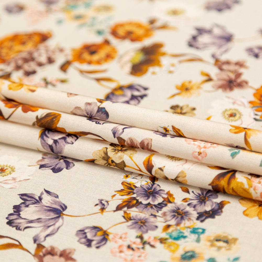Cotton Voile - Cream and Rust Floral - August Rush Print - Mood Exclusive Harvest Collection - Folded