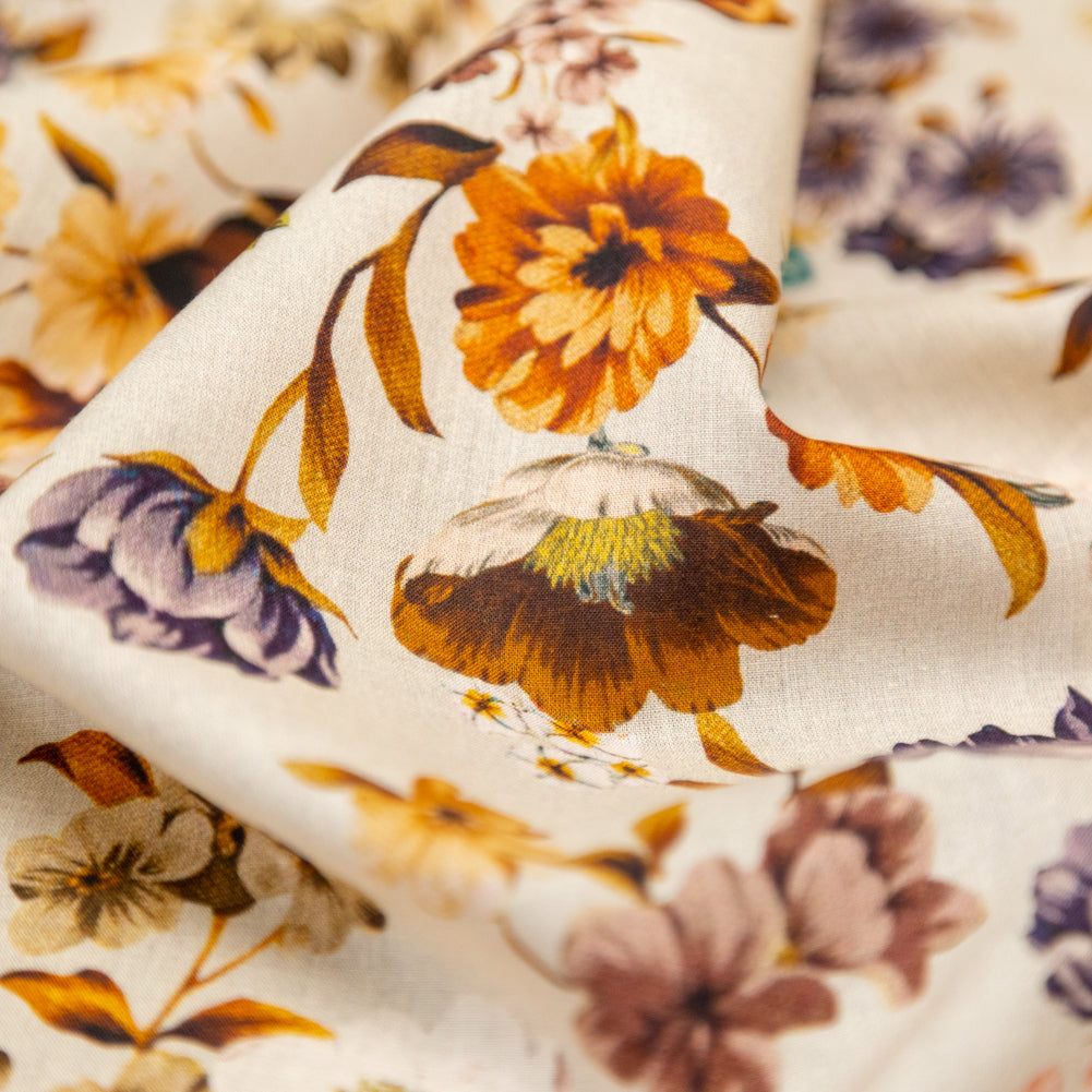 Cotton Voile - Cream and Rust Floral - August Rush Print - Mood Exclusive Harvest Collection - Detail