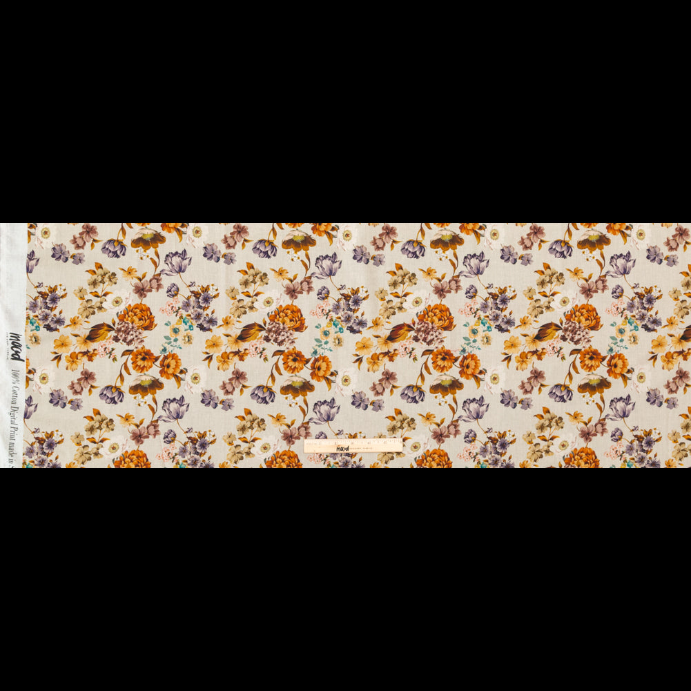 Cotton Voile - Cream and Rust Floral - August Rush Print - Mood Exclusive Harvest Collection - Full