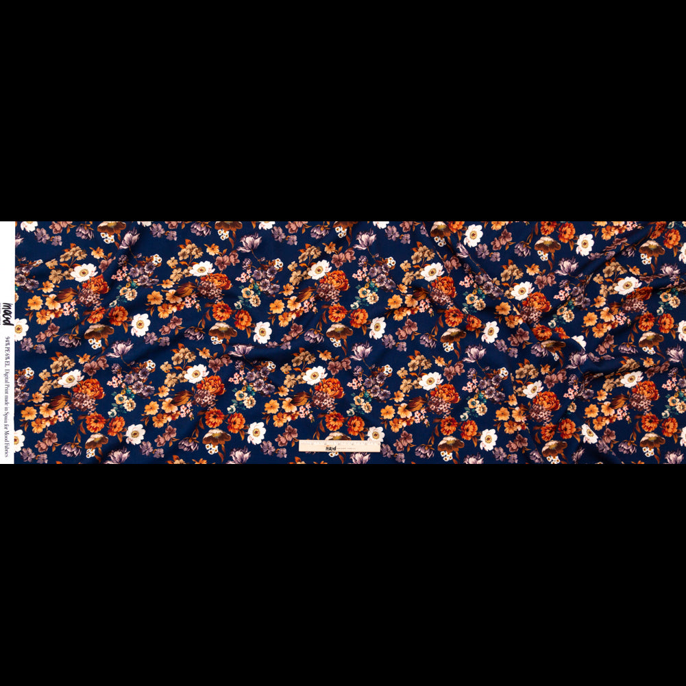 Stretch Polyester Crepe - Navy and Orange Floral - Floral Dreams Print - Mood Exclusive St. Tropez Collection - Full