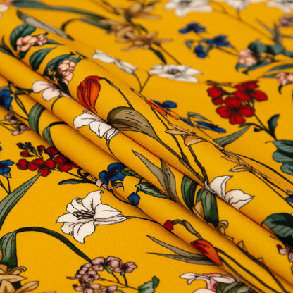 Stretch Polyester Crepe - Yellow Floral - Mediterranean Dreams Print - Mood Exclusive St. Tropez Collection