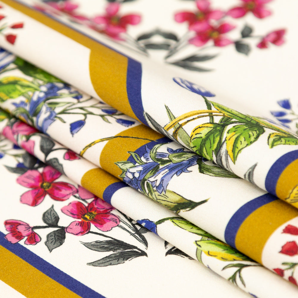 Stretch Cotton Sateen - White and Gold Framed Florals - Parfumerie Gardens Print - Mood Exclusive St. Tropez Collection - Folded