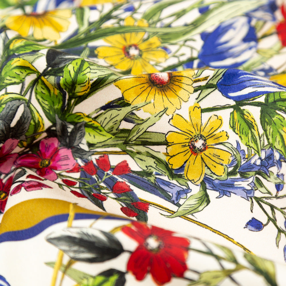 Stretch Cotton Sateen - White and Gold Framed Florals - Parfumerie Gardens Print - Mood Exclusive St. Tropez Collection - Detail
