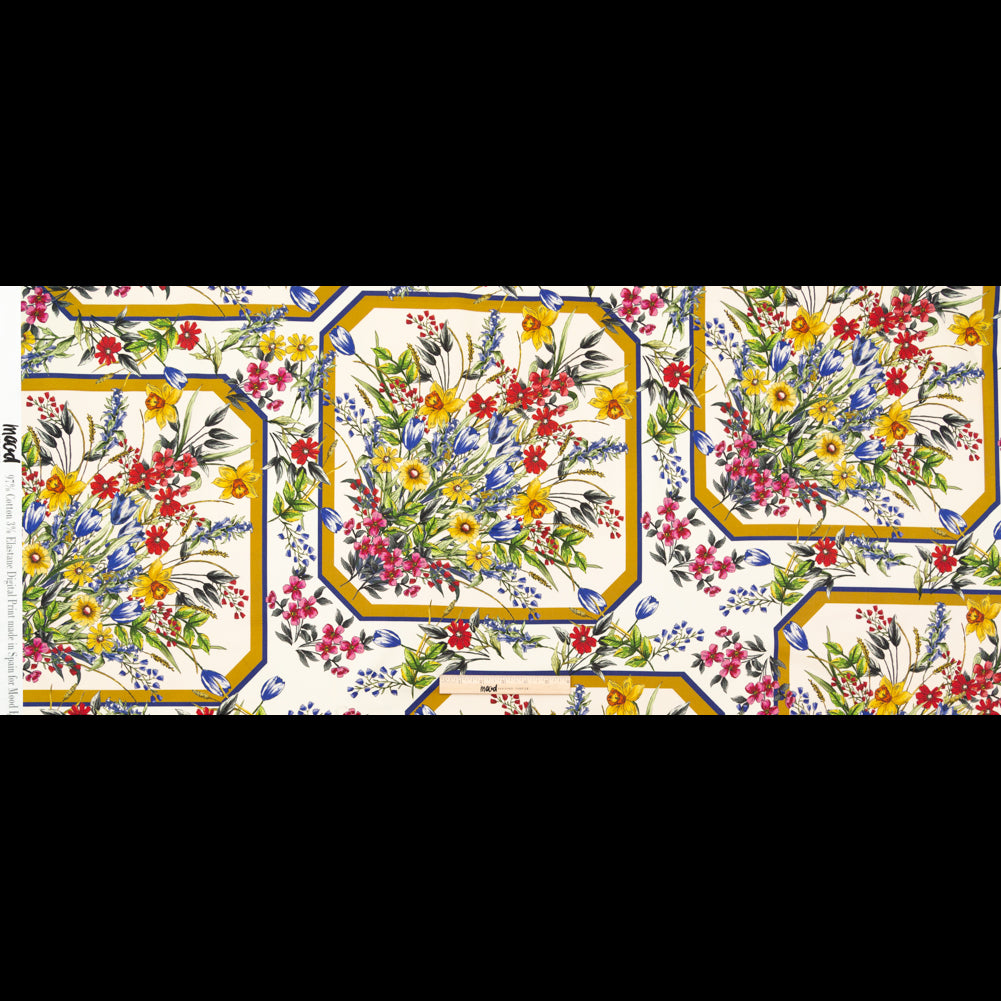 Stretch Cotton Sateen - White and Gold Framed Florals - Parfumerie Gardens Print - Mood Exclusive St. Tropez Collection - Full