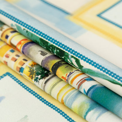 Stretch Cotton Sateen - Blue and Yellow Waterscapes - Palace Regattas Print - Mood Exclusive St. Tropez Collection