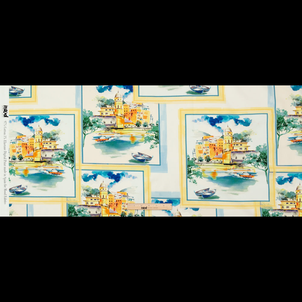 Stretch Cotton Sateen - Blue and Yellow Waterscapes - Palace Regattas Print - Mood Exclusive St. Tropez Collection - Full
