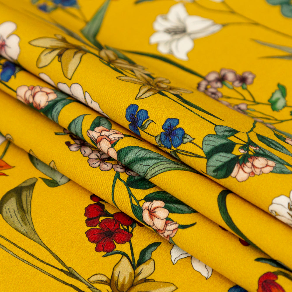 Stretch Cotton Sateen - Yellow Floral - Mediterranean Dreams Print - Mood Exclusive St. Tropez Collection - Folded