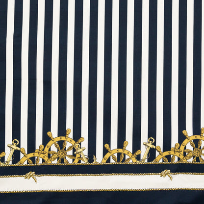 Stretch Cotton Sateen Panel - Ship Wheels and Stripes - Maritime Adornments Print - Mood Exclusive St. Tropez Collection