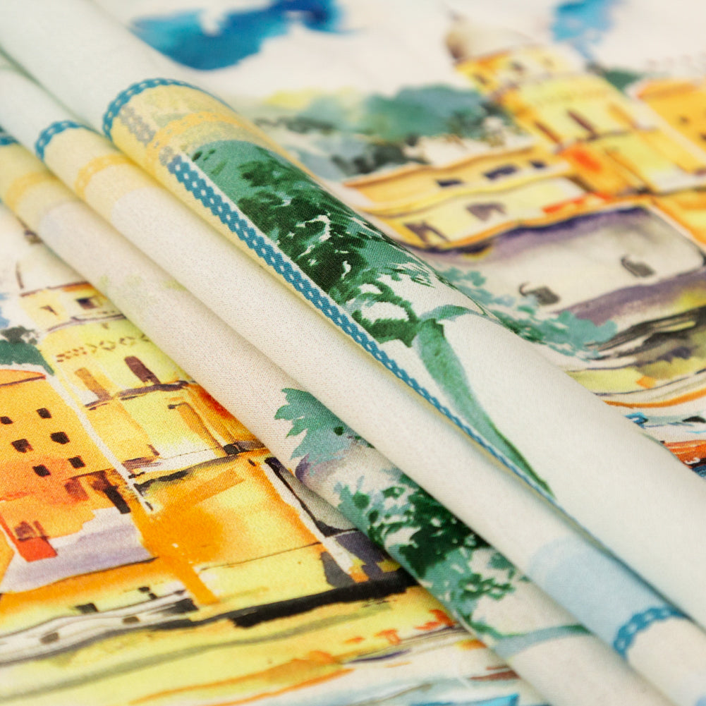 Cotton Voile - Blue and Yellow Waterscapes - Palace Regattas Print - Mood Exclusive St. Tropez Collection - Folded