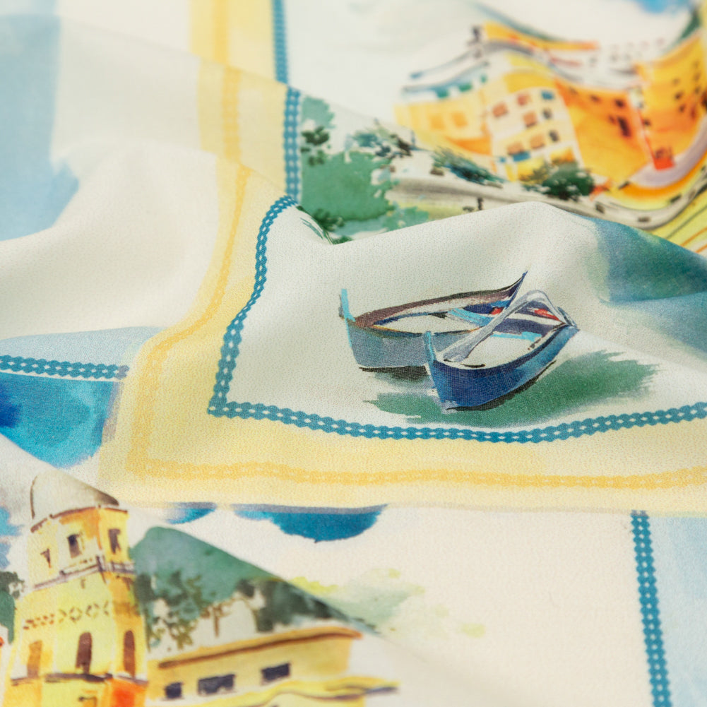Cotton Voile - Blue and Yellow Waterscapes - Palace Regattas Print - Mood Exclusive St. Tropez Collection - Detail