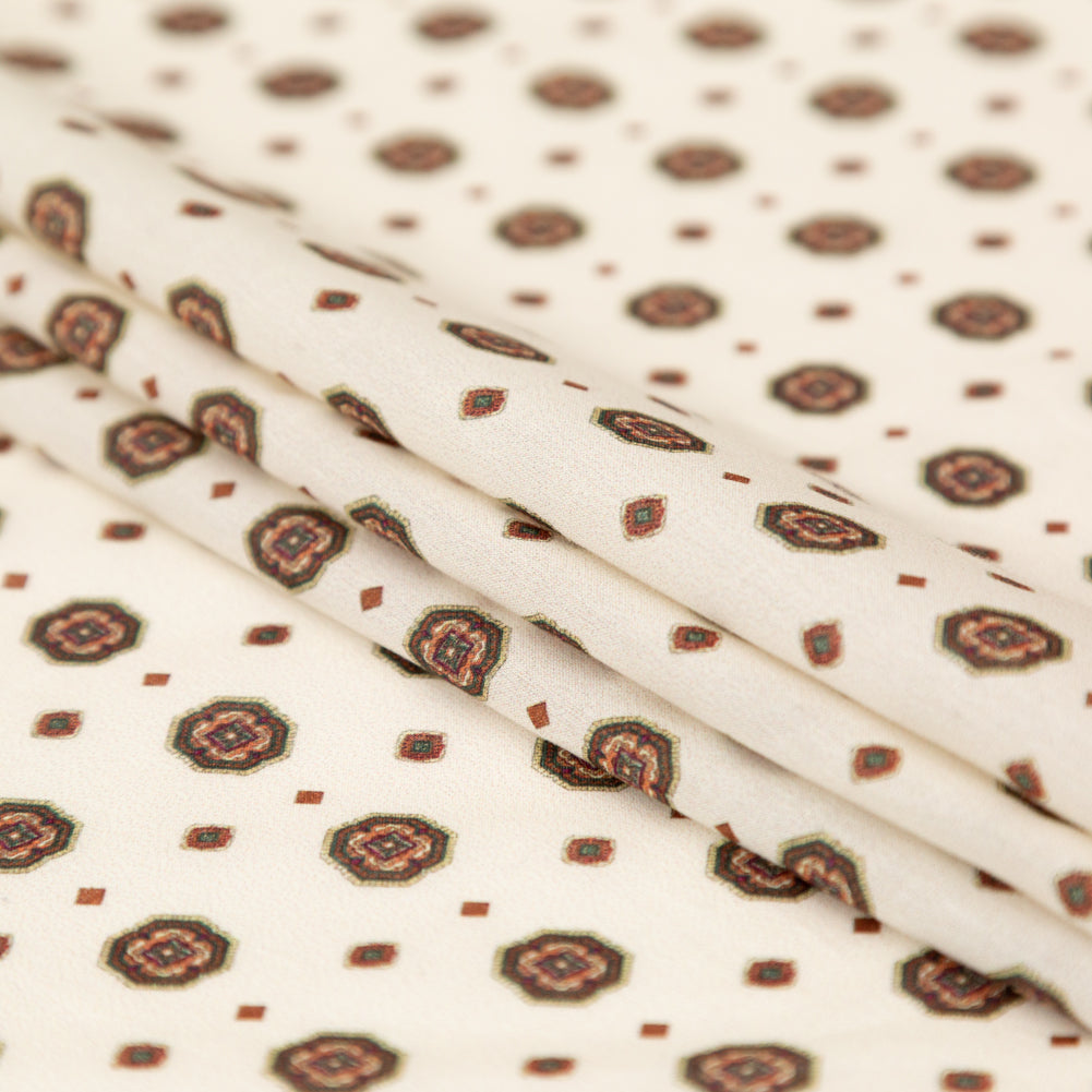 Cotton Voile - White and Brown Medallions - Gemstone Carnations Print - Mood Exclusive St. Tropez Collection - Folded