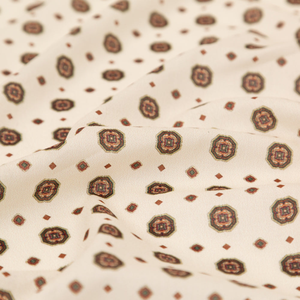 Cotton Voile - White and Brown Medallions - Gemstone Carnations Print - Mood Exclusive St. Tropez Collection - Detail