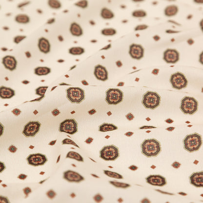 Cotton Voile - White and Brown Medallions - Gemstone Carnations Print - Mood Exclusive St. Tropez Collection