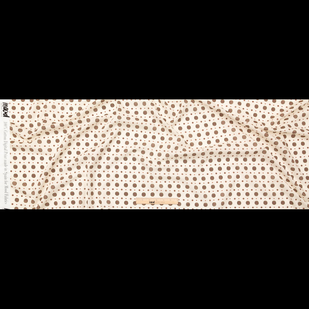 Cotton Voile - White and Brown Medallions - Gemstone Carnations Print - Mood Exclusive St. Tropez Collection - Full