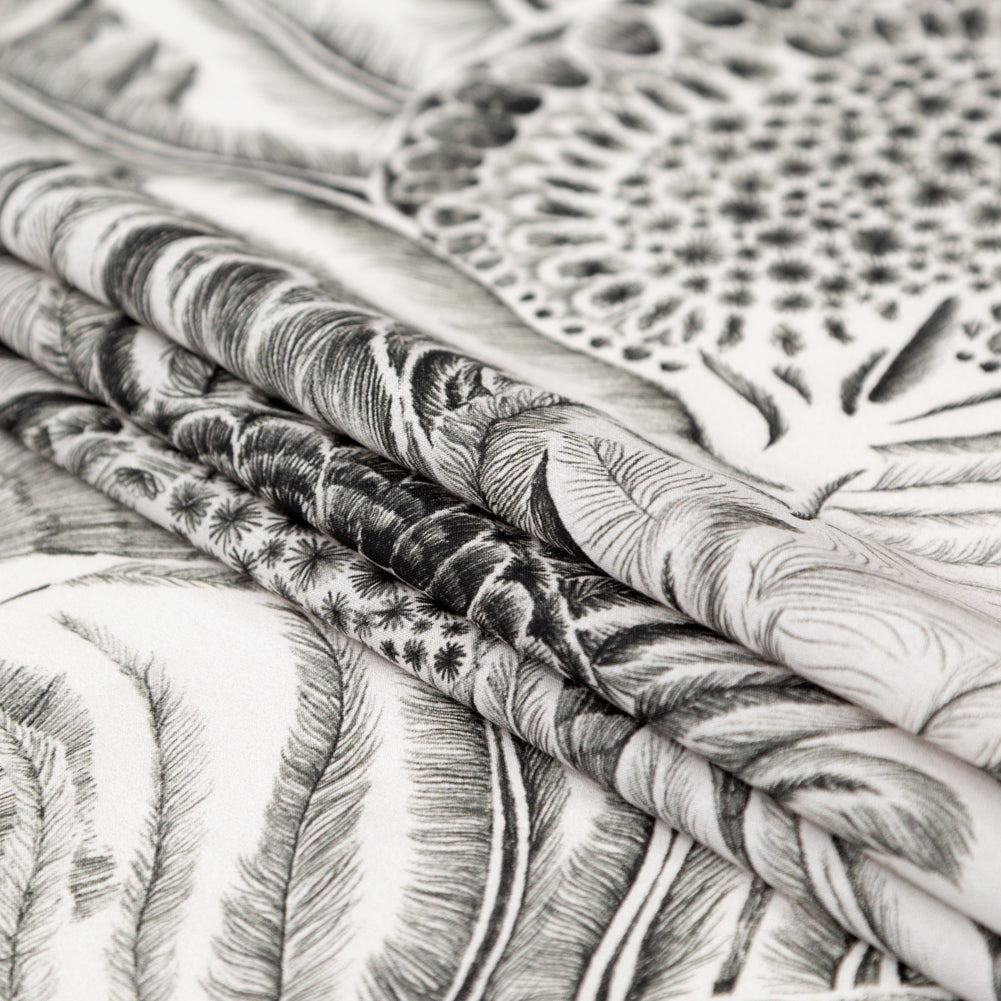 Cotton Voile - Black and White Sunflowers - Mood Exclusive Floral Hideaways Print - Folded
