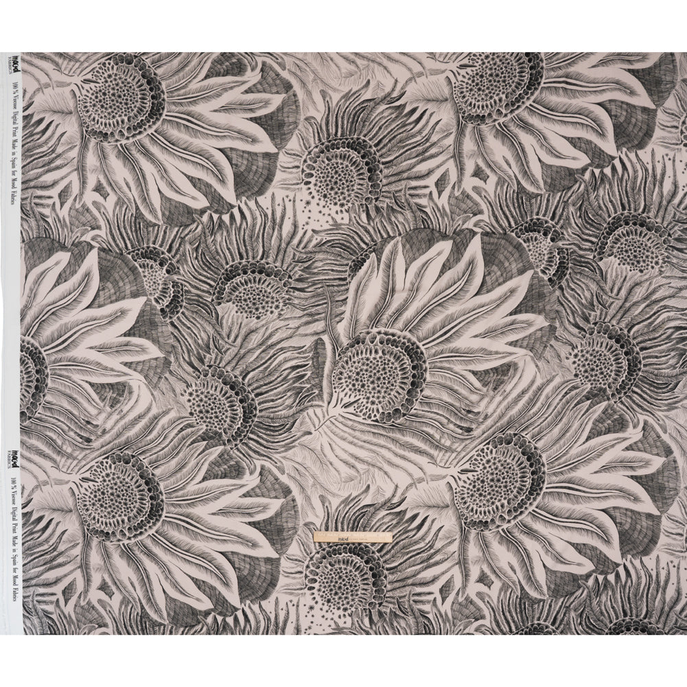 Rayon Challis - Black and White Sunflowers - Mood Exclusive Floral Hideaways Print - Full