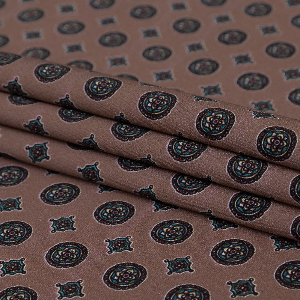 Stretch Polyester Crepe - Rose Taupe Medallions - Peaceful Ease Print - Mood Exclusive Kenko Collection - Folded
