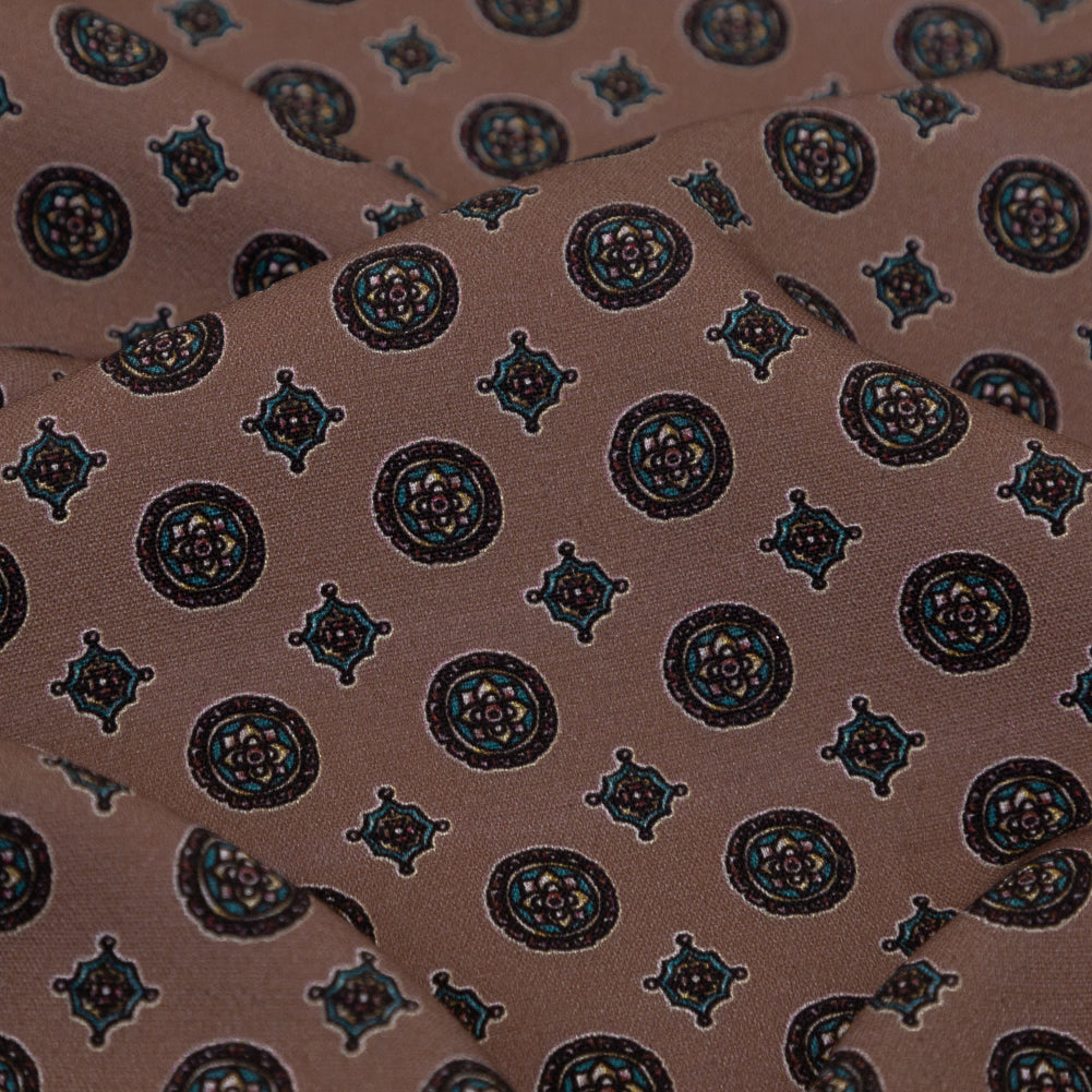 Stretch Polyester Crepe - Rose Taupe Medallions - Peaceful Ease Print - Mood Exclusive Kenko Collection - Detail