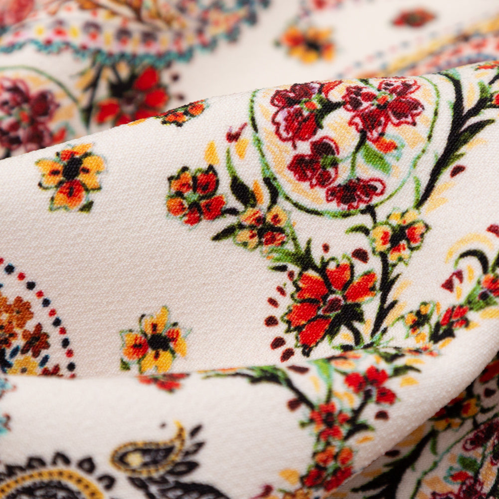 Stretch Polyester Crepe - White Paisleys - Thought Impressions Print - Mood Exclusive Kenko Collection - Detail