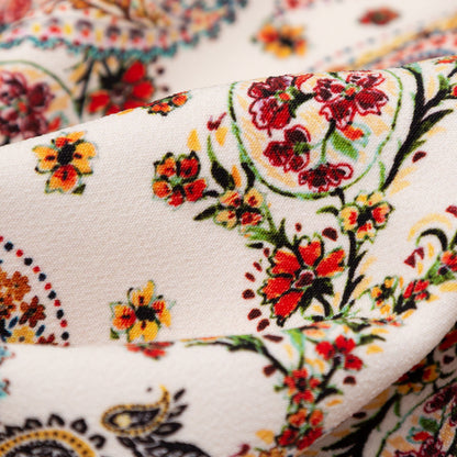 Stretch Polyester Crepe - White Paisleys - Thought Impressions Print - Mood Exclusive Kenko Collection