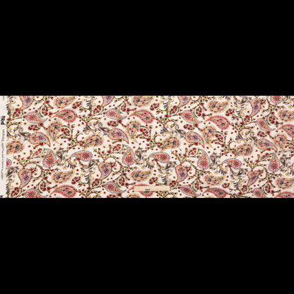 Stretch Polyester Crepe - White Paisleys - Thought Impressions Print - Mood Exclusive Kenko Collection