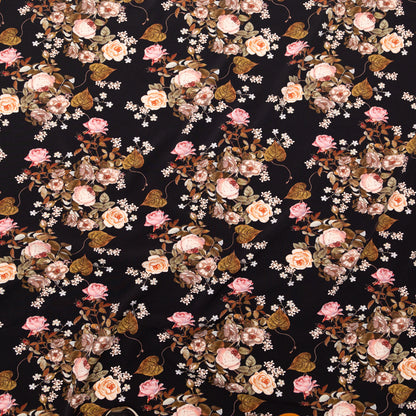 Stretch Polyester Crepe - Black Floral - Blossoms of the Heart Print - Mood Exclusive Kenko Collection