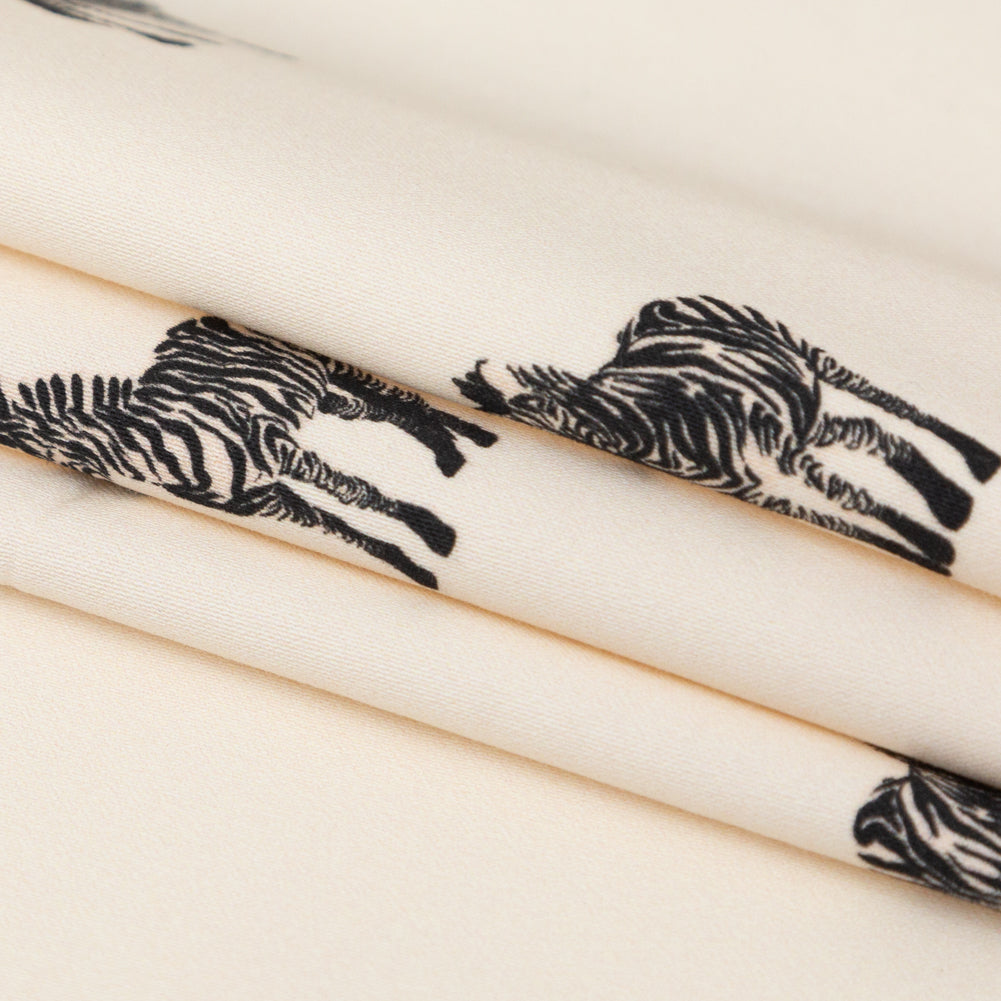 Stretch Cotton Sateen - White Zebras - Passing Interest Print - Mood Exclusive Kenko Collection - Folded